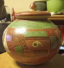 Vintage Large Hand Etched Pot W/lid Mata Ortiz? South American 9