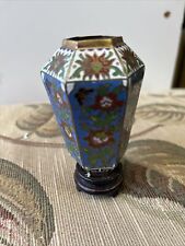 vintage asian  Cloisonné Small Ornate miniature brass enamel  Flower vase Stand picture