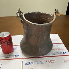 Large Vintage Artisan Hammered Copper Cooking Pot Cauldron Handle Arts Crafts picture