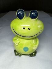 Cute Green Frog Hand Painted Ceramic Figurine Small Blue Tummy Adorable Eyes picture