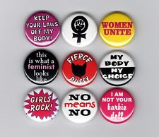 FEMINIST pinback button set feminism girl anti sexist pro choice my body fist picture