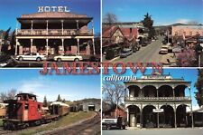 Postcard CA Jamestown Main Street Train Caboose Hotel Automobiles Tuolumne Co. picture