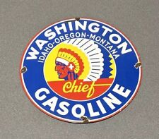VINTAGE 12” WASHINGTON CHIEF PORCELAIN SIGN CAR GAS OIL GASOLINE picture
