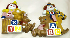 2 Clown Wall Plaques Burwood #3136 Toys Rocking Horse Teddy Bear Blocks Vintage  picture