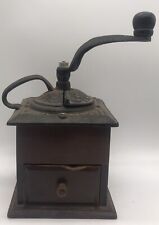 VINTAGE HAND CRANK CAST IRON/WOOD COFFEE GRINDER picture