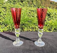 Vintage Rudy Red Cut to Clear Champagne Flutes picture