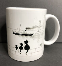 Albert DUBOUT Cat Ceramic Mug Black White 3 Cats on Wall Watching Steamship 2016 picture