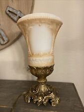 Vintage 1973 L&L WMC Tiffa Mini 8.5” Brass Lamp Cameo Glass Shade Light MCM picture