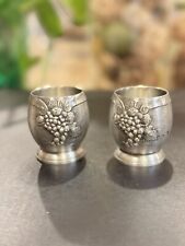 PairOld Embossed Pewter Shot Glasses 2” Tall Marked 1836 w/ Artina SKS ZINN 95% picture