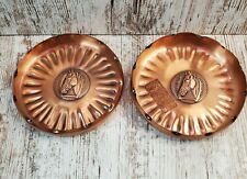  2 Vintage Gregorian Solid Copper Hand Hammered Ashtray Horse Head USA picture