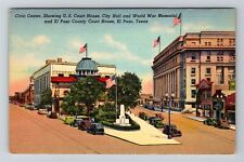 El Paso TX-Texas, Civic Center, US Court House, War Memorial Vintage Postcard picture