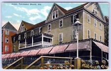1920's TOLCHESTER BEACH MARYLAND MD HOTEL RED WHITE STRIPE AWNINGS POSTCARD picture