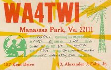 QSL CARD HAM RADIO WA4TWI W4TWI ALEXANDER J. FOLTS JR. MANASSAS PARK, VA  1964 picture