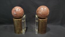 Rare Vintage Heavy Rhodonite Stone Solid Brass & Lucite Bookends, 23 Pounds picture