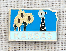 Kansas State Lapel Pin Sunflower Windmill Blue Enamel Silver Tone Travel Flower picture