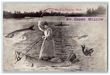 1912 Some Class To Fishing Here At Grand Meadow MN Exaggerated Fishing Postcard picture