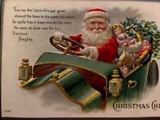 Santa Claus Christmas Cheer Driving a Car Full of Toys Antique Postcard picture