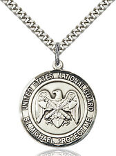 Men's Sterling Silver Nat'l Guard St Michael Military Catholic Medal Necklace picture