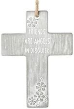 Friends Are Angels In Disguise Floral Weathered Gray 3 x 4 Cement Wall Cross picture
