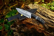 11″Handmade Damascus Hunting Bowie Knife Leather Sheath-Makata Wood Black Handle picture