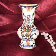 Vintage Delft Polychroom Floral Pattern Vase #470 Small Colorful Bud Vase picture