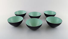 Set of six Krenit bowls by Herbert Krenchel. Black metal and mint green enamel. picture