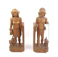 VTG Mid Century Hand Carved Wood Figural Bookends Igorot Vintage Philippines picture