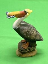 VTG Heavy Resin Handpainted & Crafted Stork On Wood Log W/Fish In Beak 6” H picture