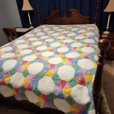 Fall Sale 1930s Hand Quilted Bedspread Queen Single Diamond Snowball $100 Off picture
