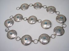 Old Pawn Navajo Stamped Sterling Silver Turquoise Concho Belt Southwestern 925 picture