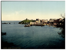 Wales. Tenby. Old and New Pier.  Vintage Photochrome by P.Z, Photochrome  picture