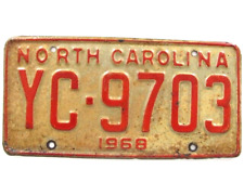 1968 NORTH CAROLINA NC LICENSE PLATE TAG, YC-9703, ALL ORIGINAL VINTAGE, USED picture
