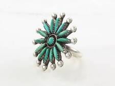 Vintage Zuni Silver Ring Turquoise Needlepoint, Floral Sterling Size 8 3/4 picture