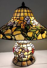 Beautiful Floral Tiffany Style Table Lamp 3 Way Light Roses Red Purple Green picture