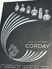 Vintage 1947 French Perfume Print Ad CORDAY Bottles Possession Frenzy Jet ++ picture