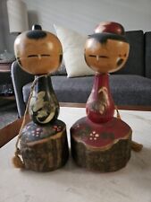 Two Large Vintage Kokeshi Dolls, Beautiful,  Heavy, Great Vtg Condition picture