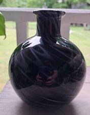 Art Glass Vase Black/White/Grey Swirls Hand Blown Chunky Round Minimalist Gothic picture