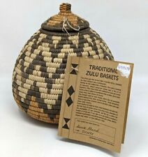Zulu South African Traditional Ukhamba Zig Zag Ilala Palm Woven Basket Lid GB21 picture