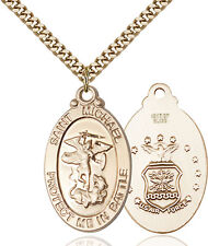 14K Gold Filled St Michael Air Force Military Soldier Catholic Medal Necklace picture