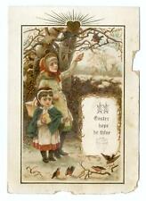 1800's VINTAGE ANTIQUE VICTORIAN EASTER*CARD*GIRLS FEED BIRDS*HOPE BE THINE picture