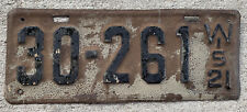 1921 WISCONSIN LICENSE PLATE #30261, 100 YEARS OLD ANTIQUE picture