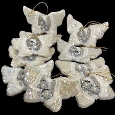 Vintage Beaded Sequin White Silver  Ornaments Christmas Victorian Ornate Lot/9 picture