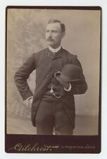Antique c1880s Cabinet Card Handsome Dashing Man Holding Derby Hat Boston, MA picture