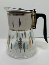Vintage David Douglas Flameproof Coffee Pot Percolator Aqua & Gold Leaves MCM picture
