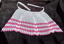 True Vintage Antique 1940s Era Beautiful Hand Crocheted Pink and White Apron  picture