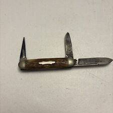 Vintage 1940’s Schrade Walden N.Y USA  3 Blade Punch Knife-Bone Handles picture