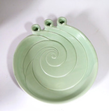 Haeger Mint Green Pottery Candle Holder Tray Round Swirl Art Deco picture