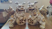 Pair Of Large Toyo Japan Foo Dogs Matching  Gold Trim Cream Excellent Condition  picture