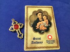 Rare St ANTHONY Relic Cross with Relic Card Gold Plate Italy Saint of Miracles   picture