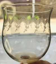 1920’s Mid Mod Water Wine Glass Needle Etch Wavy Atomic Star Zig Zag Tiffin-4 picture